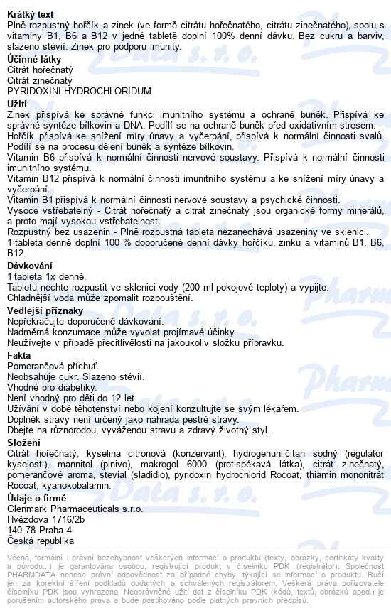 Magnesium B-komplex Immune Glenmark Tbl.eff.20 - popis