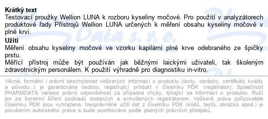 Wellion Luna Testovací Proužky Kyseli.močová 10ks - popis