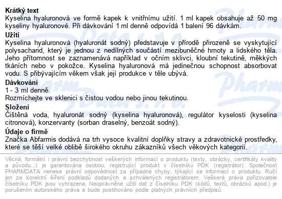 Abfarmis Hyalmis Forte Kyselina Hyaluronová 96ml - popis