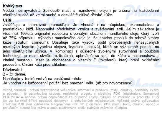 Spiridea Mast S Mandlovým Olejem 80g - popis