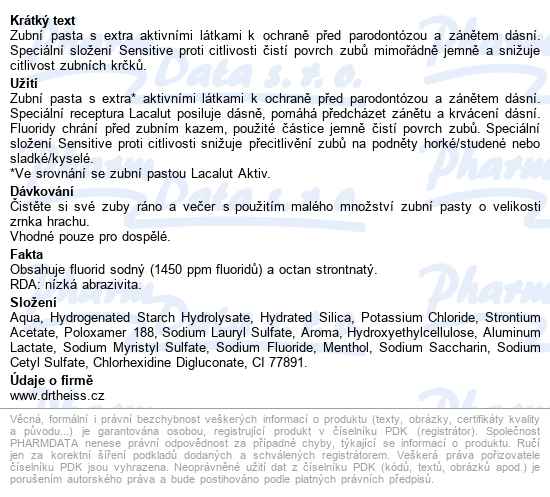 Lacalut Aktiv Ochr.dásní&citl.zuby Zub.pasta 75ml - popis