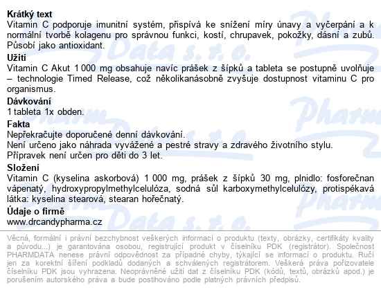 Dr.candy Pharma Vitamin C Akut Tbl.100x1000mg - popis