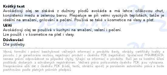 Avokádový olej Bio 250ml Wolfberry - popis