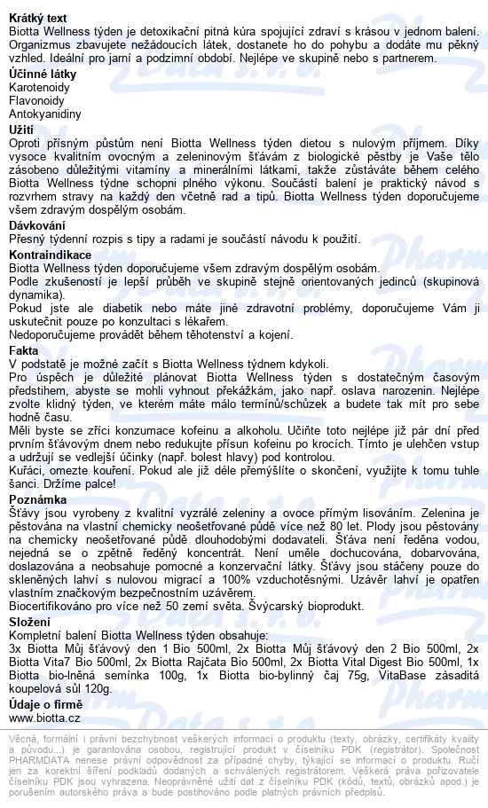 Biotta Wellness Týden Bio - popis
