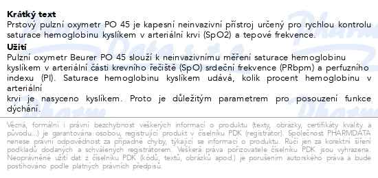 Beurer PO 45 pulzní oxymetr - popis