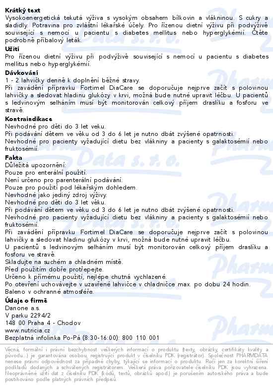 Fortimel Diacare S Příchutí Jahodovou perorální roztok 4x200ml - popis