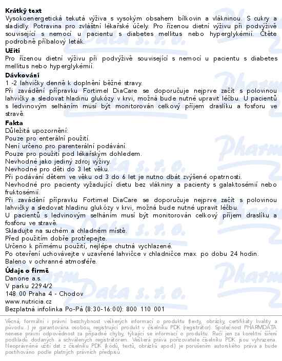 Fortimel Diacare S Příchutí Vanilkovou perorální roztok 4x200ml - popis