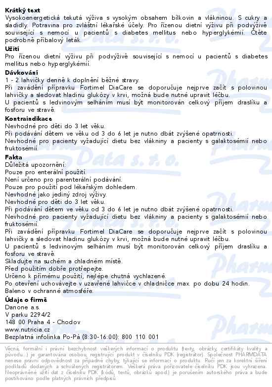 Fortimel Diacare S Příchutí čokoládovou perorální roztok 4x200ml - popis