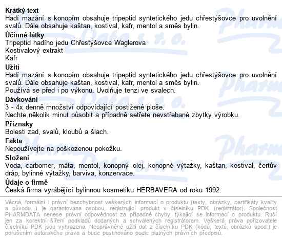 Hadí Mazání S Konopím Herbavera 500ml - popis
