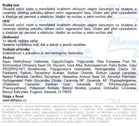 Olivenöl Noční Regenerační Krém S Ceramidy 50ml - popis