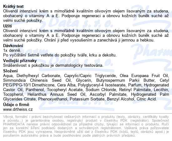 Olivenöl Intenzivní Krém S Vitaminy A A E 50ml - popis