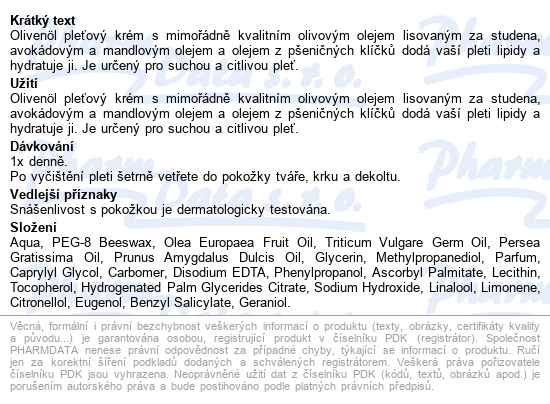 Olivenöl Krém Pro Suchou A Citlivou Pleť 50ml - popis
