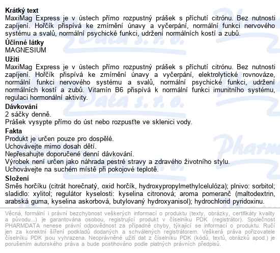 Maximag Express Hořčík 375 Mg+b6 Direct 20 Sáčků - popis