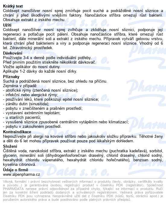 Coldisept Nanosilver Nosní Sprej 20ml - popis