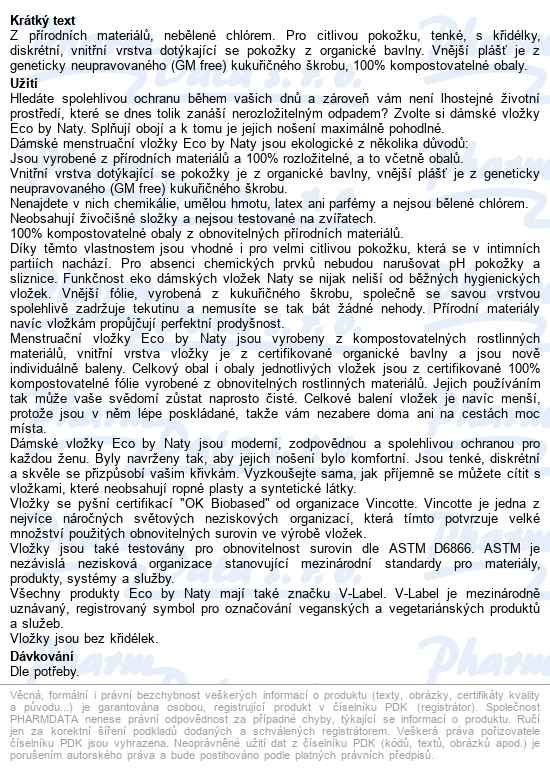 Eco By Naty Vložky Normal 14ks - popis