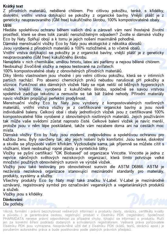 Eco By Naty Vložky Noční 10ks - popis