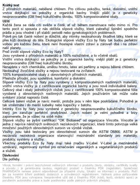 Eco By Naty Slipové Vložky Normal 32ks - popis