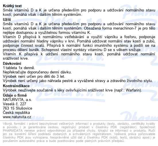 Naturvita Vitamín K2+d3 Tbl.60 - popis