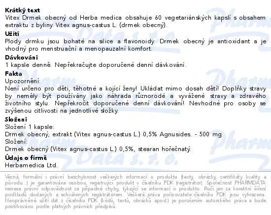 Vitex Drmek obecný extrakt 500 mg 60 kapslí - popis