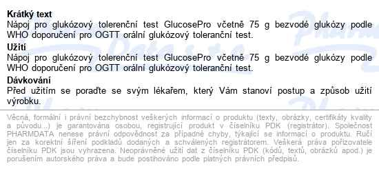 Glucosepro Glukózový Toleranční Test 250ml - popis