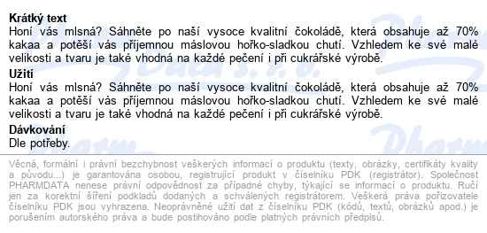Allnature Hořká čokoláda 70% Pecičky 500g - popis