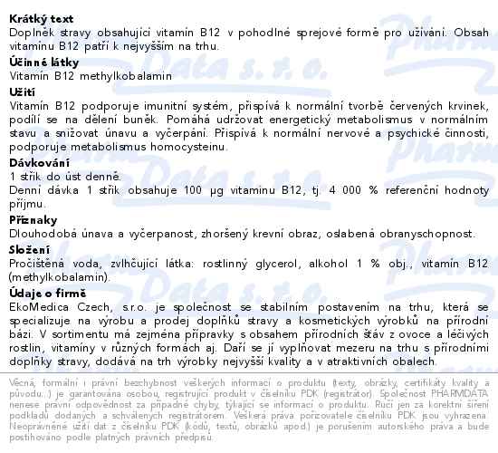 Vitamín B12 sprej 30 ml Ekomedica - popis