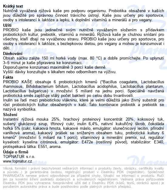 Probio Kaše čokoláda S Proteinem 60g Topnatur - popis