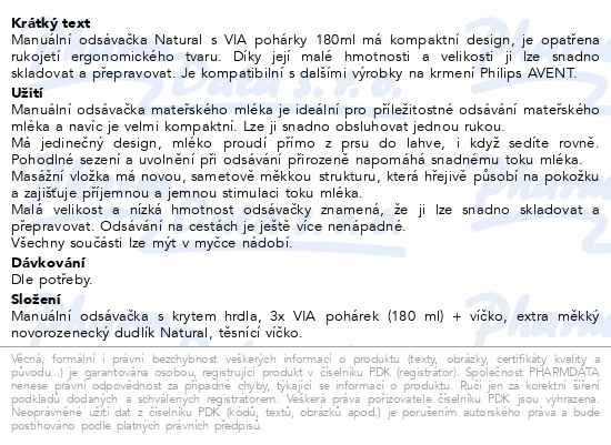 Philips Avent Natural Manuální odsávačka mateřského mléka s Via pohárky - popis