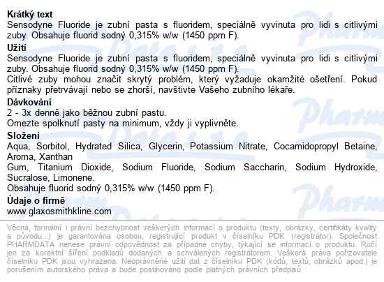 Sensodyne Fluoride Zubní Pasta 2x75ml - popis