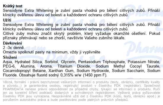 Sensodyne Extra Whitening Zubní Pasta 2x75ml - popis