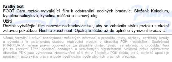 Foot Care Roztok K Odstranění Bradavic 12ml - popis