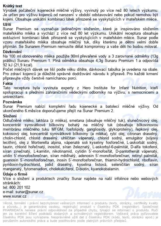 Sunar Premium 1 700g - popis