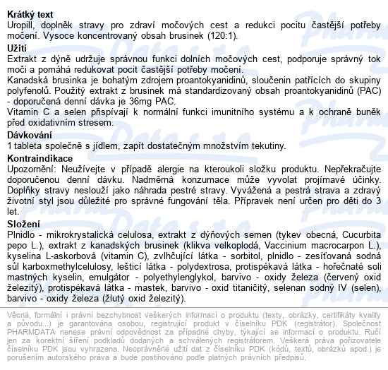 Uropill Tbl.30 - popis