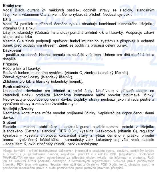 Vocal Pastilky Bez Cukru S Příchutí černý Ryb.24ks - popis