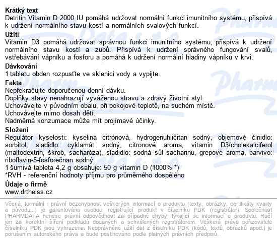 Detritin Vitamin D3 2000 Iu 20 šumivých Tablet - popis