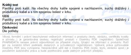 Tussirex Pastilky Proti Kašli Past.20 - popis