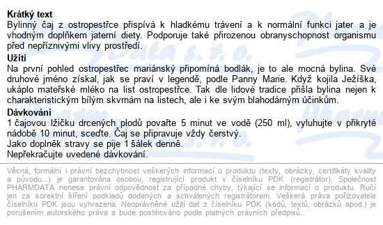 Leros Ostropestřec čaj 150g - popis
