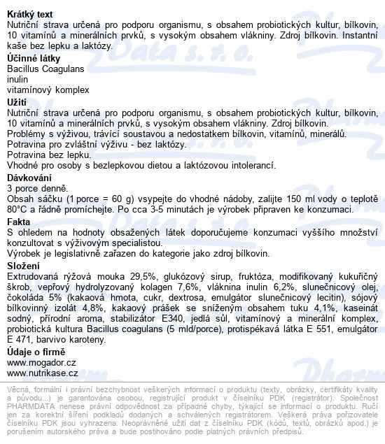 Nutrikaše Probiotic Proteinová S čokoládou 3x60g - popis