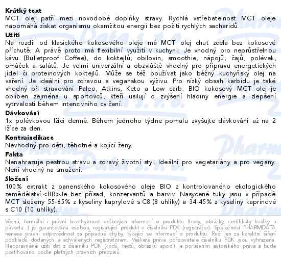 Kokosový olej MCT BIO 500ml Wolfberry - popis