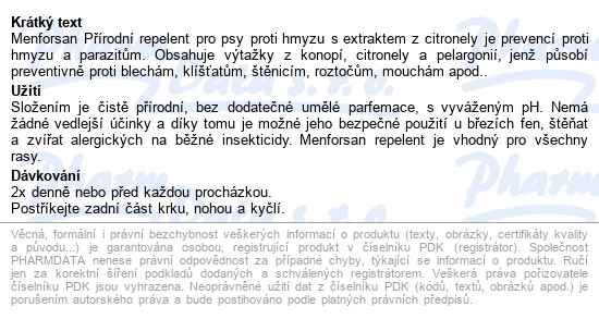 Menforsan repelent proti hmyzu pro psy 250ml - popis