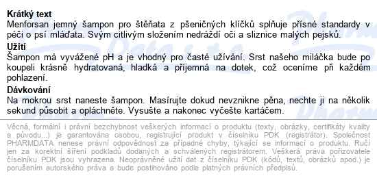 Menforsan šampon z pšeničných klíčků pro štěňata 300ml - popis