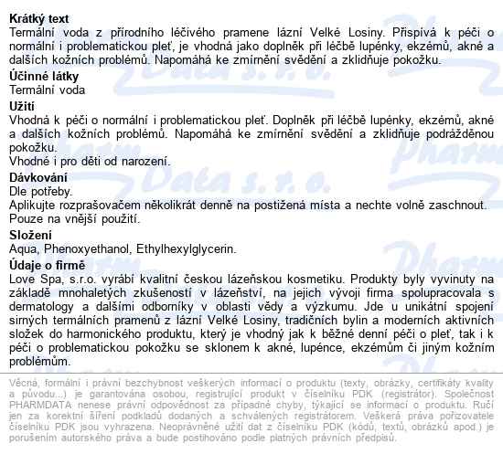 Thermelove Termální Voda Sprej 100ml - popis