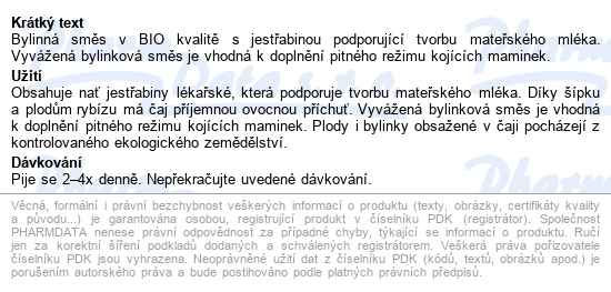 Leros čaj Pro Kojící+ Bio 20x2g - popis