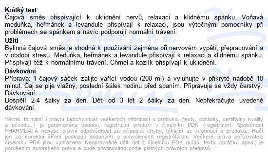 Leros Spánek & Nervy čaj 20x1.3g - popis