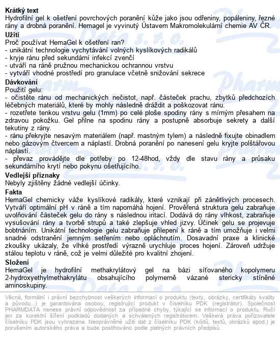 Hemagel New 30g urychlení hojení chronických ran, vychytávání ros - popis