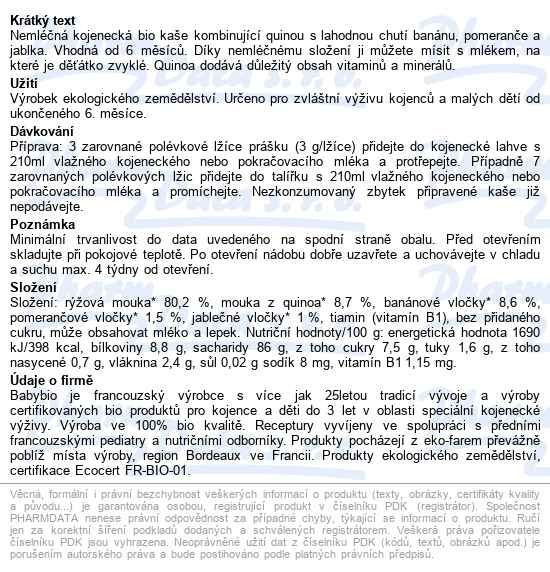 Babybio Nemléčná rýžovoquinoová kaše 3 druhy ovoce 220 g - popis