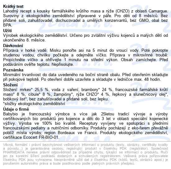Babybio Zelenina s krůtím masem a rýží 2x200 g - popis