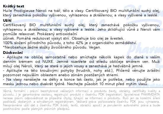 Nuxe Huile Prodigieuse Néroli Suchý Olej Bio 100ml - popis