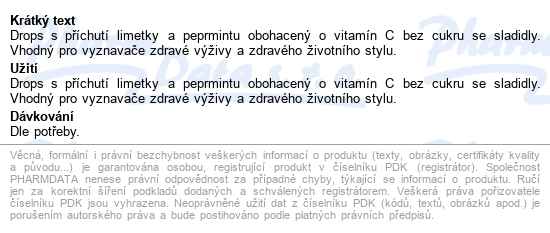 Vivil Limetka-peprmint+vitamín C Bez Cukru 60g - popis
