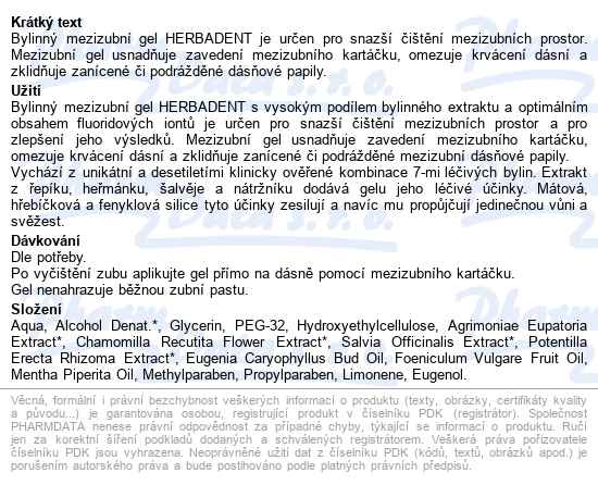 Herbadent Bylinný Mezizubní Gel Na Dásně 25g - popis